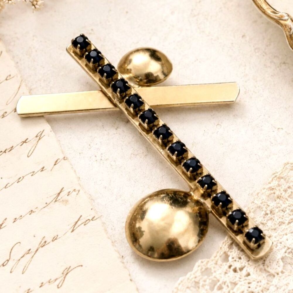 Vintage Mid Century Modernist Gold Tone Rhinestone Statement Brooch